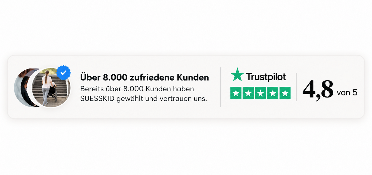 Über 8.000 zufriedene SUESSKID-Kunden. Trustpilot: 4,8 von 5.